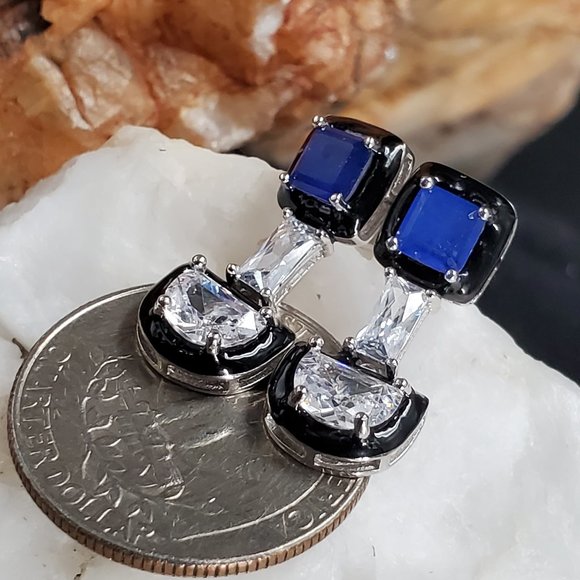 Solid 925 Sterling Silver Raw Sapphire Earrings - Picture 8 of 8
